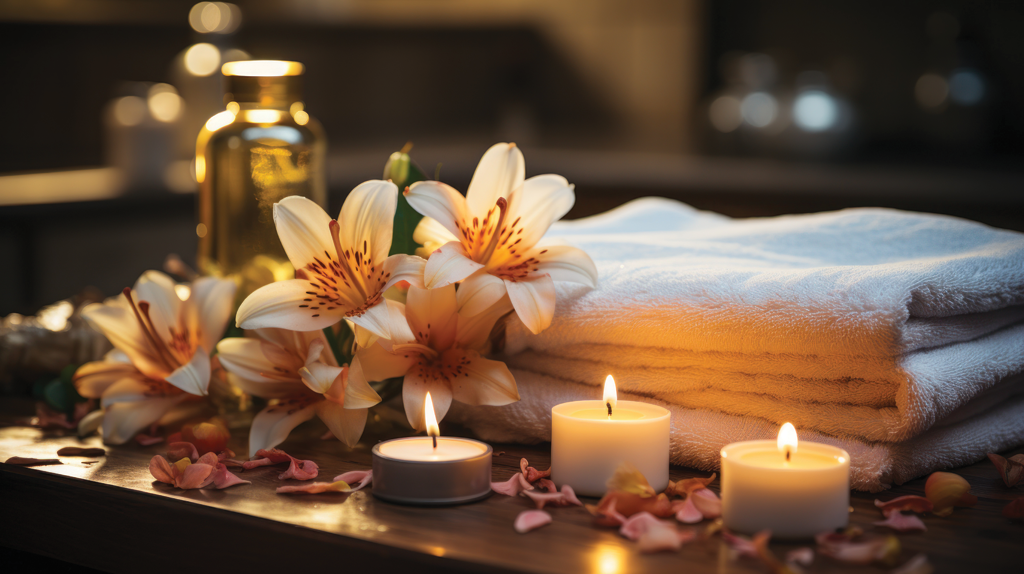 cadre-spa-bougie-allumee-serviettes-moelleuses-fleurs-parfumees-favorise-relaxation